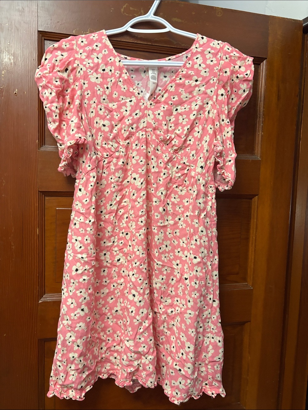 H&M Pink Floral Empire-Waist Casual Dress with Ruffle Sleeves